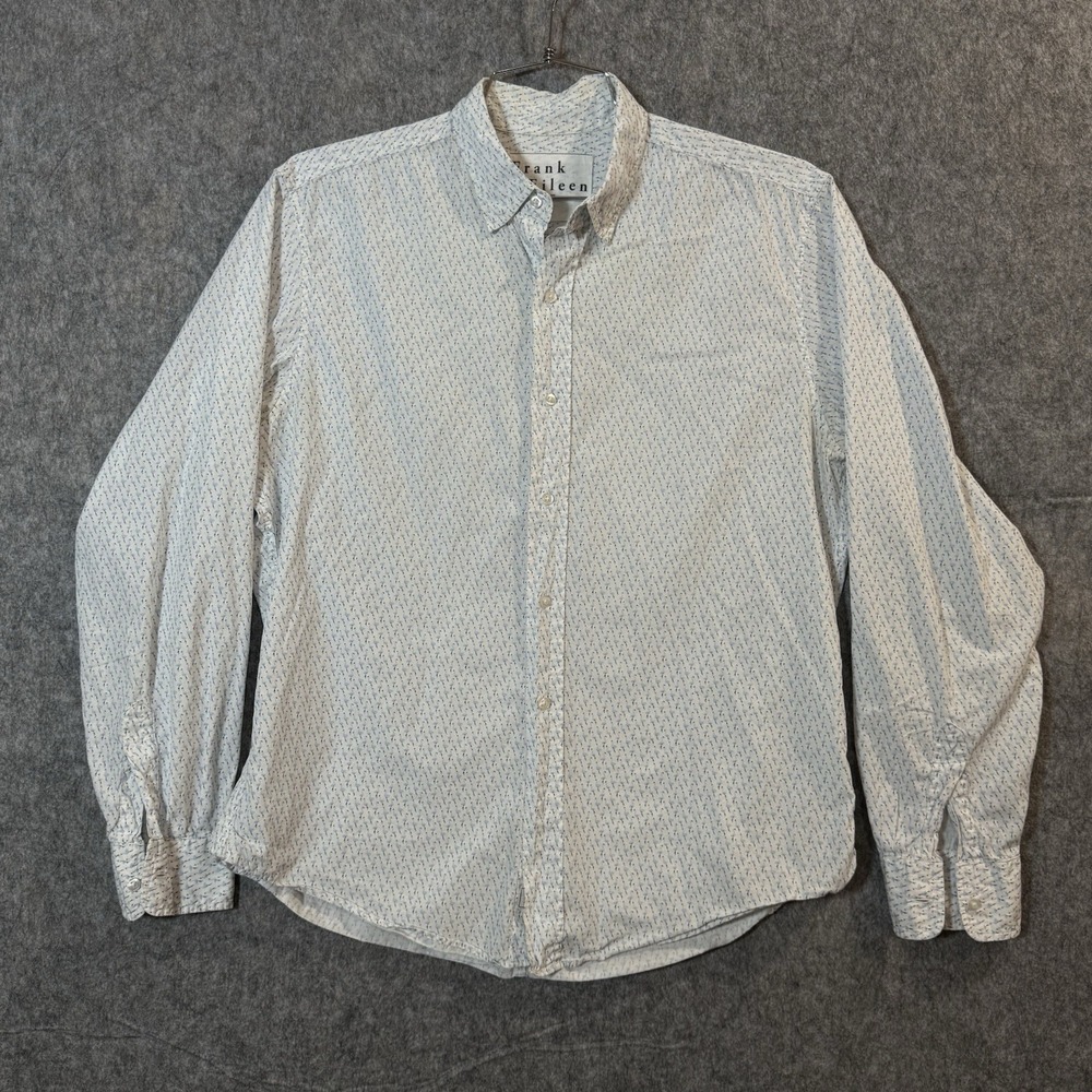Frank & Eileen Finbar Button Down Women L White Blue Flamingo Italian Cotton